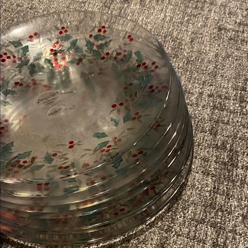 Pfaltzgraff Winter Berry Decorative Glass Plate-Red, Green Design. 8 Available.
